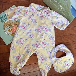 Vintage Honey Pot Floral Sleeper & Bib SET, 6m